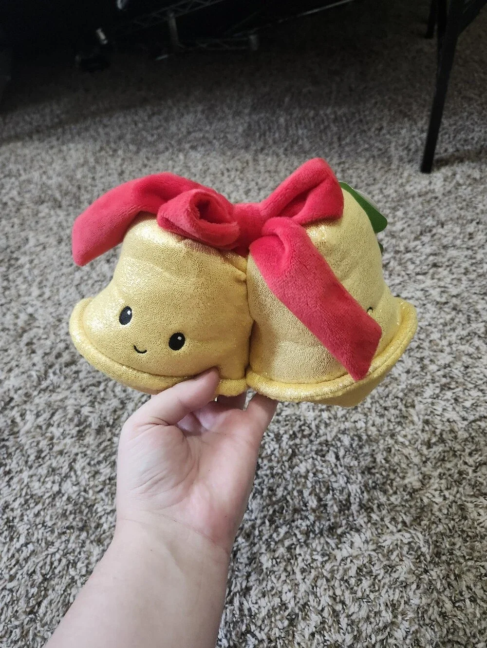 Gigglescape Gold Holiday Jingle Bell Plush Pair with Red Bow